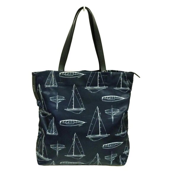 Auth FURLA - Dark Navy White Black Nylon Leather Shoulder Bag - Picture 1 of 9